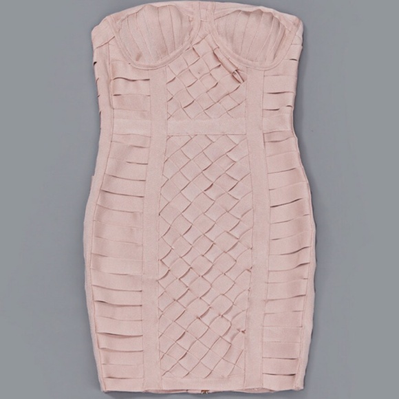 NEW! DESIGNER COUTURE PINK BANDAGE STRAPLESS DRESS - Picture 11 of 16
